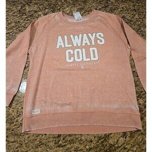 Simply Southern Women's Pink Sweatshirt Always Cold Long Sleeve Fleece Large